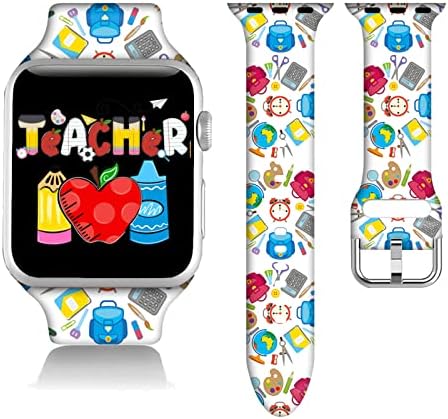 Presentes de apreciação de professores Decorações de enfermagem tiras de pulseira para arco -íris Apple Watch Band 38mm/40mm/41mm/42mm/44mm/45mm Soft Silicone Pride Watch Band Strap para Apple Smart Watch Series 7 6 5 4 3 2 1 se.