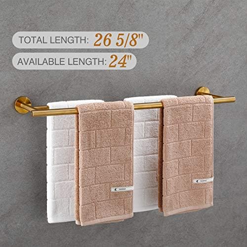 Barra de toalha de banho dupla de Ushower 24 polegadas, aço inoxidável SUS304 durável, ouro escovado, estilo moderno