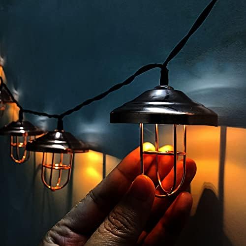 Lanterna de lanterna vintage Bateria alimentada por bateria, 10,5 pés pátio luzes de corda 10 luzes de abajur LED, cafés branco