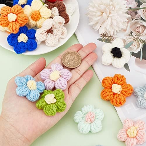Arricraft 32 PCs 16 cores Flores de crochê, Flower Sew On Patches Cotton Nitting Appliques Patches para artesanato roupas de vestuário