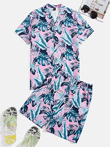 Roupas de duas peças para homens camisa e shorts de impressão tropical