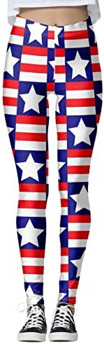 4 de julho de altas perneiras de cintura para mulheres bandeira dos EUA Executando leggings de ioga Ultra mole escova as calças