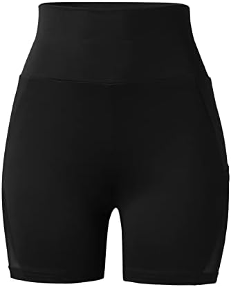 Mulheres shorts de ioga de cintura alta com bolsos laterais O treino de bolsos executando calças de cintura elástica