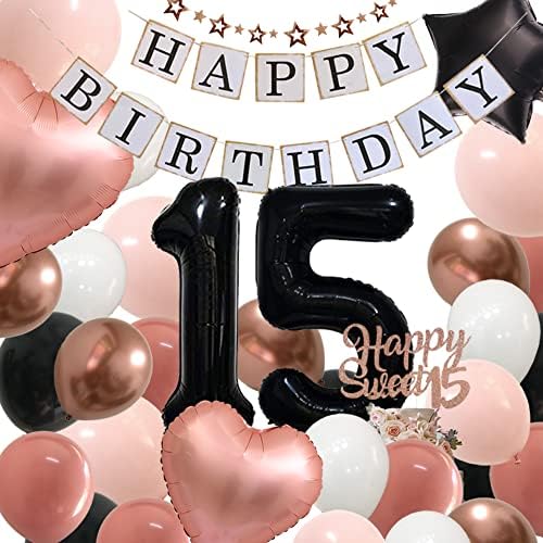 Feliz 15º aniversário Decorações para meninas - Rose Gold Birthday Party Supplies for Sweet 15 anos Garota Mis Quince Anos e