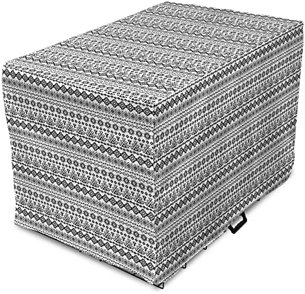 Capa de caixa de cães asteca lunarable, design abstrato clássico padrão quadrado de diamantes impressos, fáceis de usar capa de canil para cães pequenos cachorros gatinhos, 18 polegadas, branco preto branco