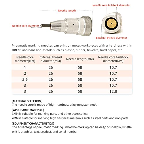 A agulha de gravura de gravação pneumática 1 mm/2mm/2,5 mm/3 mm de diâmetro