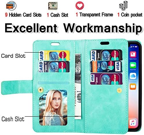 Casos de carteira do Galaxy S10 para mulheres, estojo de carteira Kudex Premium Flip Folio Zipper com slots de 9 cartas