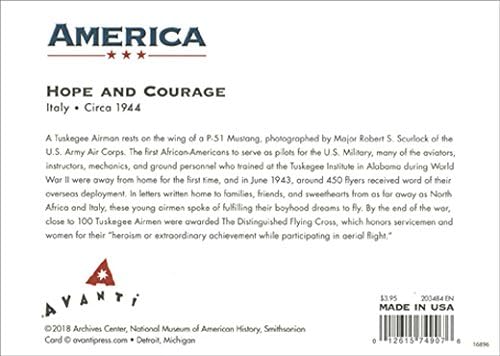 Piloto de tuskegee sentado na asa do cartão de encorajamento da coleção Avanti America America