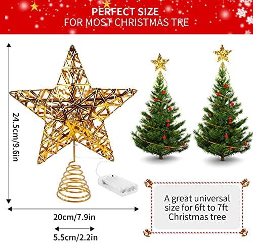 Ezakka Christmas Tree Star Topper, 10 polegadas Metal Treetop Decoração de Natal, capota de estrela de Xmas Hollow-out com luzes