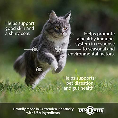 Suplemento para gatos dinovite - imune + digestivo, suporte para a pele + revestimento, vitaminas, minerais, ômega 3, enzimas, probióticos. Reduz o derramamento, pele seca, coceira, fedorenta, carecas, problemas sazonais