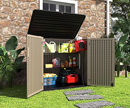 Homspark Horizontal Storage derramar resistência climática, caixa de armazenamento ao ar livre multifuncional para quintais e pátios,