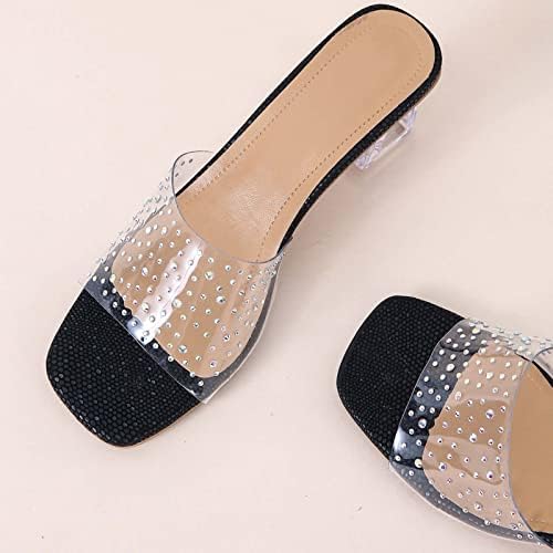 Flipers de dedo do pé quadrado para mulheres do calcanhar médio Transparent Beach Sandals Dress Slides Ladies Flip Flip Shoes