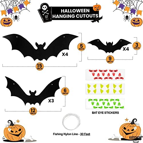 Bats Hursween decoração de Halloween Outdoor - enorme pacote de 12 | Decorações de Halloween penduradas ao ar livre penduradas