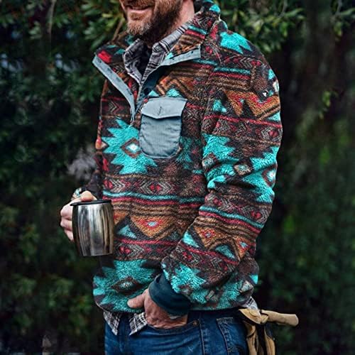 Moletom de lã para homens, suéters de estilo asteca vintage tops zip up decote em V para hombres para homens