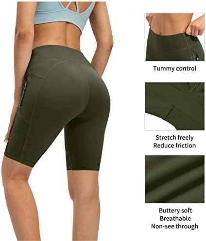 AFITNE Feminino de Yoga Shorts com bolsos com zíper High Wistomy Tummy Control Athletic Shorts Executando shorts