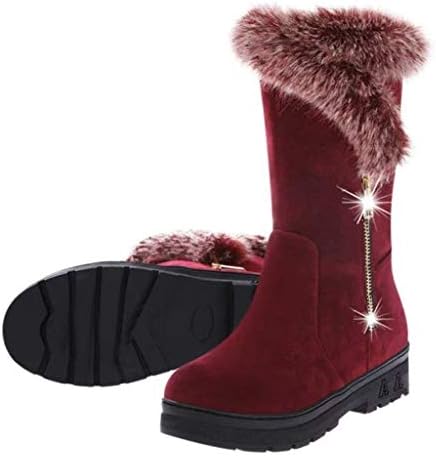 Moda feminina de Cyhome Mids bezerro com pêlo de pêlo de neve de pele de inverno Botas de neve com zíper longo do