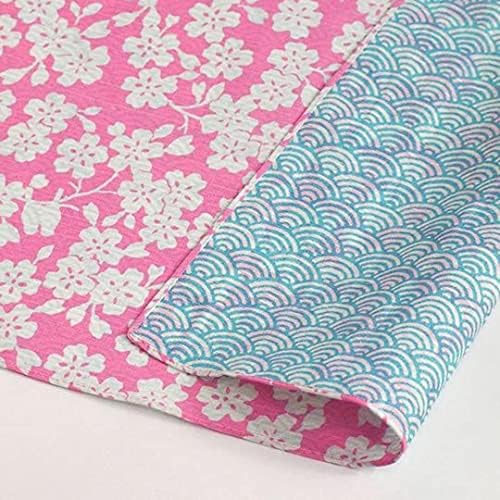 Furoshiki reversível japonês, pano de embrulho tradicional para lancheira ou presentes, 18,9 x 18,9 em - Blossom/Wave Pattern, roxo/azul