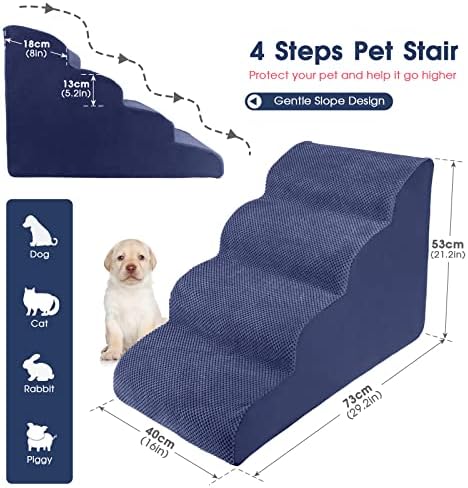 Escadas de animais de estimação de Znm, degraus de espuma de estimação de alta densidade, etapa de cão não deslizante para cama alta e sofá escada com capa removível para cama e sofá, envie 1 rolo de fiapos