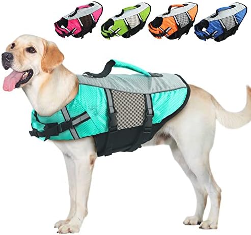 Couner Dog Life Jacket, colete salva -vidas leve para cães com listras reflexivas, preservador de vida útil ajustável com alta flutuabilidade, alça de resgate de maiô de segurança para cães médios pequenos, verde de menta, S