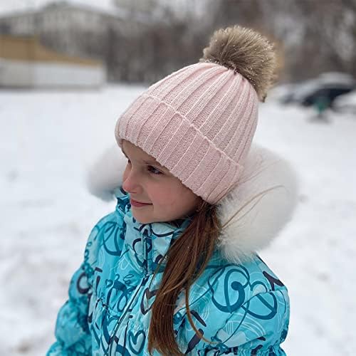 Ecyc Winter Warm Feanie Hat, Knit Pom Pom Hat Hat Bap de gorro de pelúcia para crianças e adultos