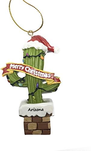 Árvore de Natal de Cactus com um ornamento de Natal de resina de chapéu de Papai Noel