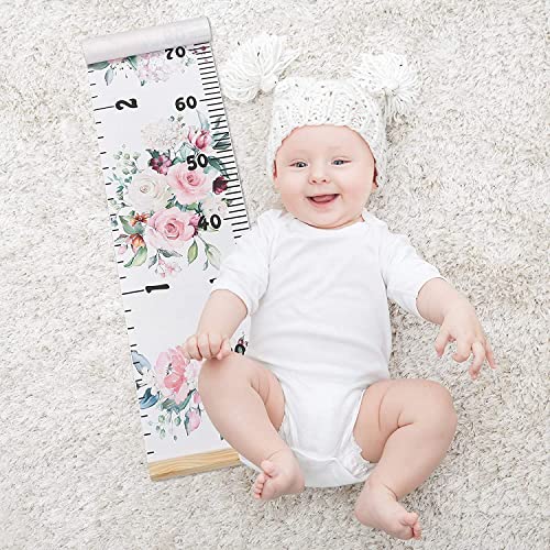 Gráfico de crescimento infantil de Besslee Canvas com gancho, medição removível de altura do bebê para parede, quarto floral