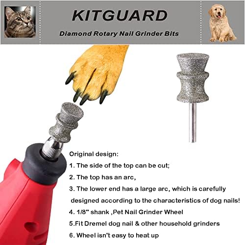 Kitguard diamante dremel cachorro unhas bits para ferramenta rotativa, roda de substituição de unhas de cachorro de 1/8 '