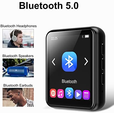 MP3 Player Bluetooth 5.0 Touch Screen Player portátil mp3 player com alto-falantes Alta fidelidade sem perda de som