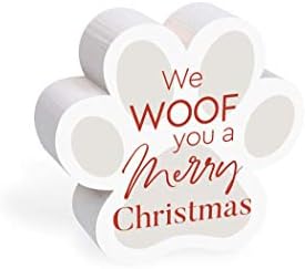 P. Graham Dunn We Woof você Uma Merry Pawprint White 3,5 x 3,25 Wood Wood Christmas Combattop Sinal