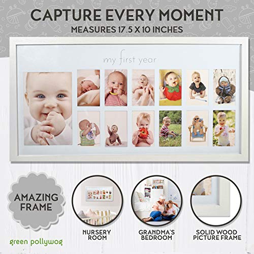 Pollywog verde | Quadro do primeiro ano do bebê | Quadro de colagem para bebê em branco | Estrutura de imagem de 12 meses | Milestone