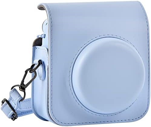 Caso de proteção compatível com Instax Mini 12 Câmera instantânea, bolsa de capa de armazenamento portátil de viagem para Polaroid Mini 12 com fotos de bolso e pulseira de ombro ajustável -Luz azul