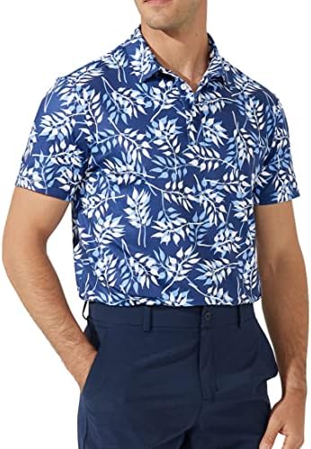 Camisas de pólo masculinas de Purltoan masculino seco de manga curta Desempenho seco de moda moda casual camisas de pólo Tropical Beach