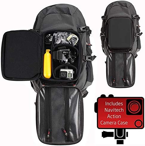 Navitech Action Camera Backpack e Gray Storage Case com cinta de tórax integrada - Compatível com Câmera de Ação Wi -Fi de 20mp Cooau 4K