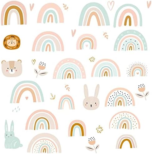 Ayrsjcl 3d Rainbow Animals Adesivos de parede Cartoon Decal de decalque Removável papel de parede auto-adesivo para o jardim de infância de casas decorações de quarto infantil
