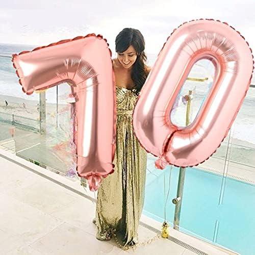 Balão de número de ouro rosa de 40 polegadas, número gigante de ouro rosa- Mylar Foil Ballons Digital Big Helium para decorações de aniversário, decoração de festa, buquê de balão- ouro rosa 7