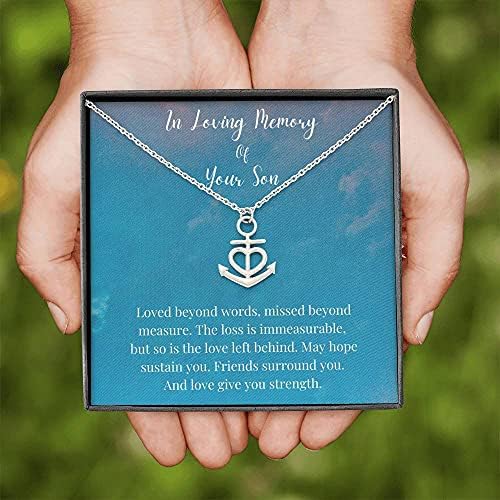 Jóias de cartão de mensagem, colar de colar artesanal- Colar personalizado de âncora do coração, em memória amorosa