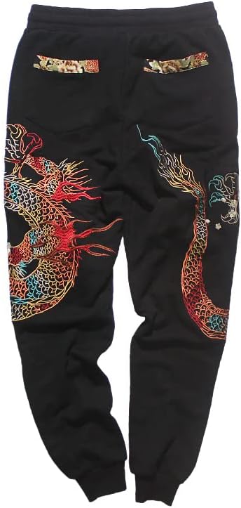 Uktzfbctw primavera outono de algodão preto homem masculino originalmente chinês calça bordada yokosuka sportpants