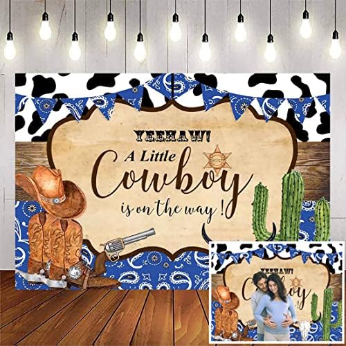 Avezano Little Cowboy Cowboy Baby Shower Backdrop para menino azul ocidental decorações de fundo de chá de bebê Wild West Baby Shower