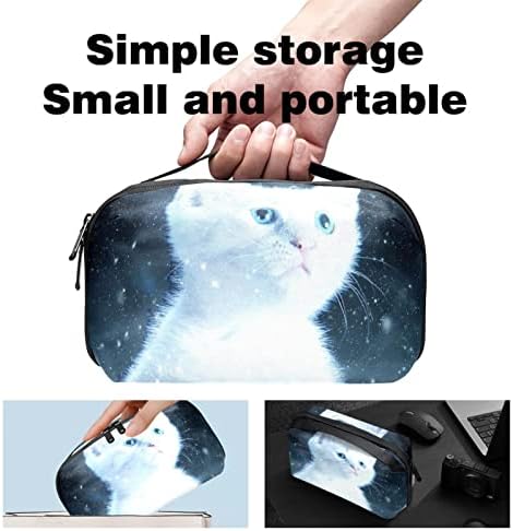 Organizador eletrônico, bolsa de cosméticos, organizador de viagens eletrônicas, bolsa de tecnologia, padrão de céu estrelado de gato branco