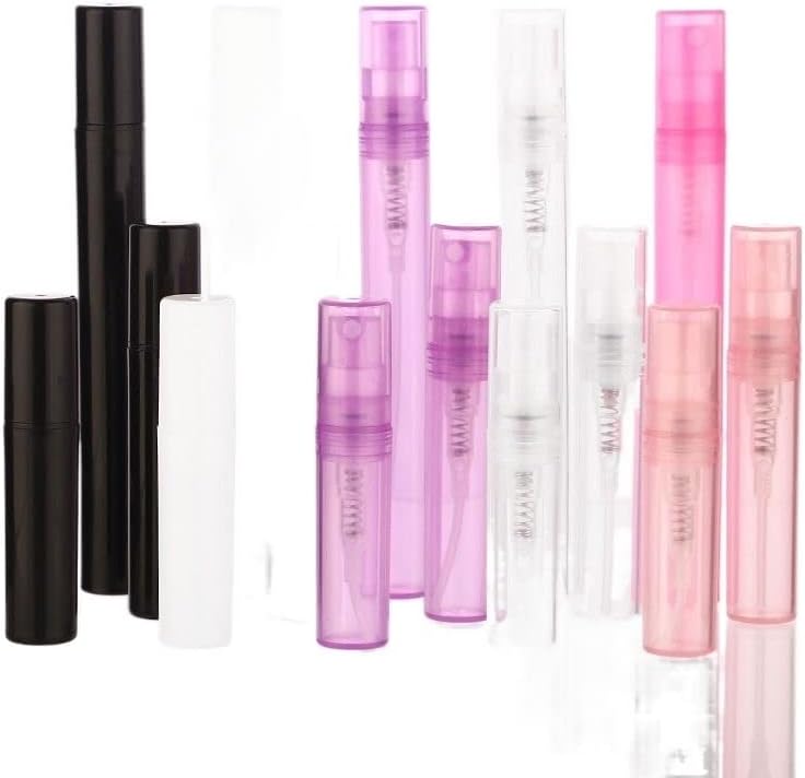 Premium 100pcs/lote 2ml 3ml 4ml 5ml rosa branco preto plástico transparente perfume spray amostra de amostra de névoa de sprayer