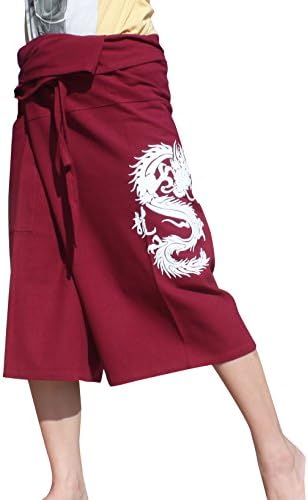 Raanpahmuang Muang Cotton Fisherman shorts com estampa de coluna de dragão chinês