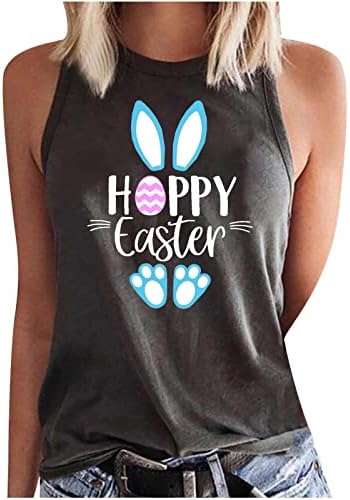Camisas da Páscoa feminina Feliz letras de Páscoa impressão e ovos de coelho tanque de tanque de tanque de moda com mangas de