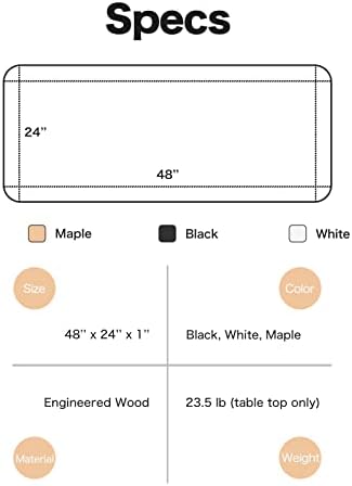 Forsta 48 x 24 polegadas de mesa de uma peça, universal de mesa de madeira sólida, bancada de madeira, para sentar a moldura da mesa, moldura de mesa em pé, locais de trabalho domésticos e de escritório