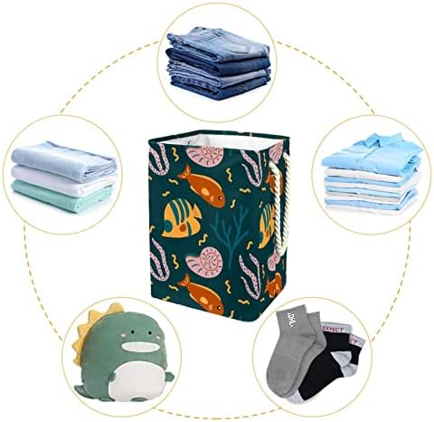 Indicultor de peixes de coral fofo padrão marinho grande cesto de roupa prejudicável a água cesto de roupas de roupas para roupas para o organizador de brinquedos, decoração de casa para banheiro do quarto