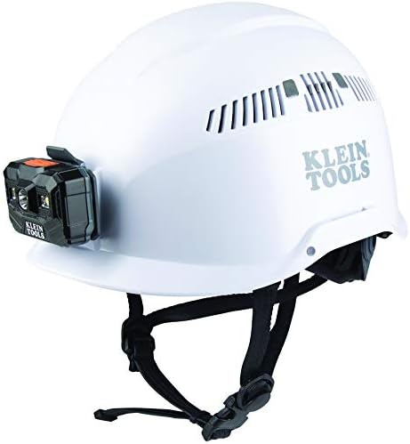 Klein Tools 60150 Capacete de segurança, ventilado, farol recarregável, testado com duras padrões de segurança de