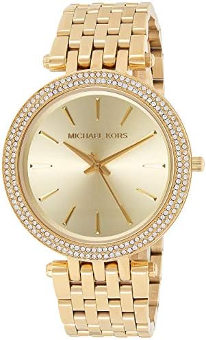 Michael Kors Women's Watch Darci, tamanho da caixa de 39 mm, movimento de três mãos, alça de aço inoxidável, ouro, std, pulseira