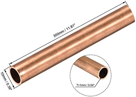 tubo redondo de cobre uxcell, 4 mm de 1 mm de espessura da parede de 300 mm de comprimento tubo de tubo reto 2 pcs