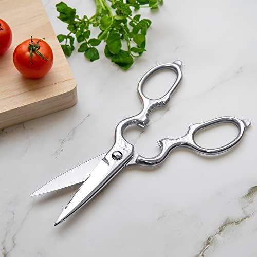 Ranshou Japanese Kitchen Scissors Heavy Duty 8 Desligue a lâmina de aço inoxidável, feita no Japão, tesouras de cozinha destacáveis ​​profissionais, prata