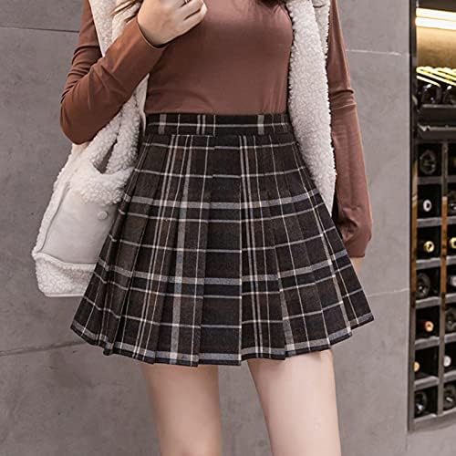 Mulheres garotas saia uma linha de lã peluda de lã mini -saia xadrez mapeado de uniforme escolar de cintura alta uma saia