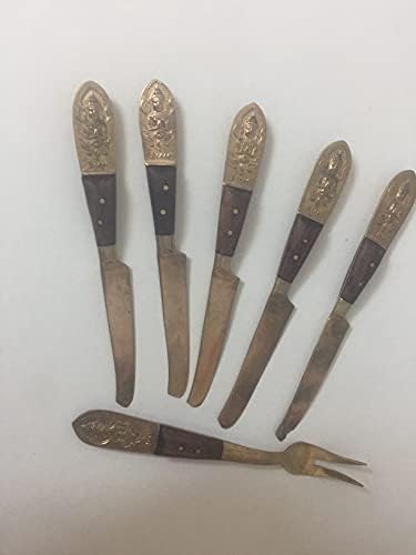 6 peças embalam o siam níam de níquel de 6 peças 1 garfo e 5 facas com alça de madeira feita antes de 1939